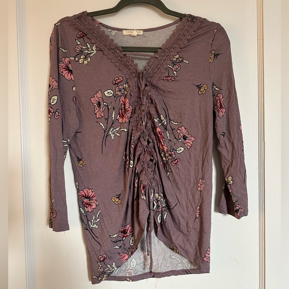Floral V-Neck Ruched Top